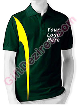Designer Hunter Green and Yellow Color Polo T Shirts With Company Logo